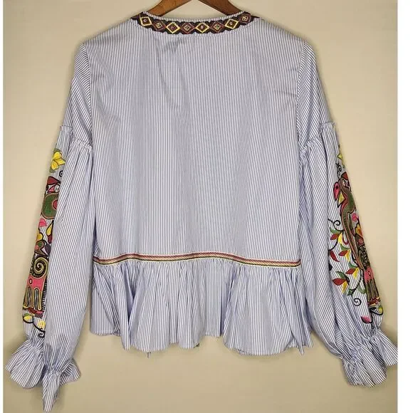 Zara Sequin Embroidered Striped‎ Jacket Blouse Kimono Small Open Front Cardigan - Picture 4 of 8